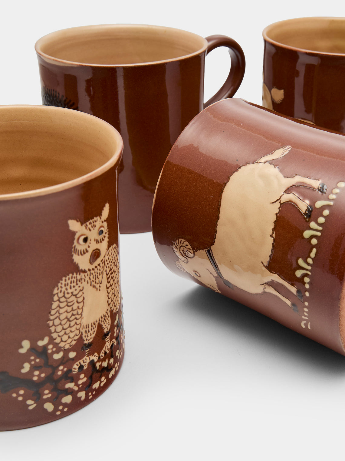 Poterie d’Évires - Animals Hand-Painted Ceramic Mugs (Set of 6) - Light brown - ABASK