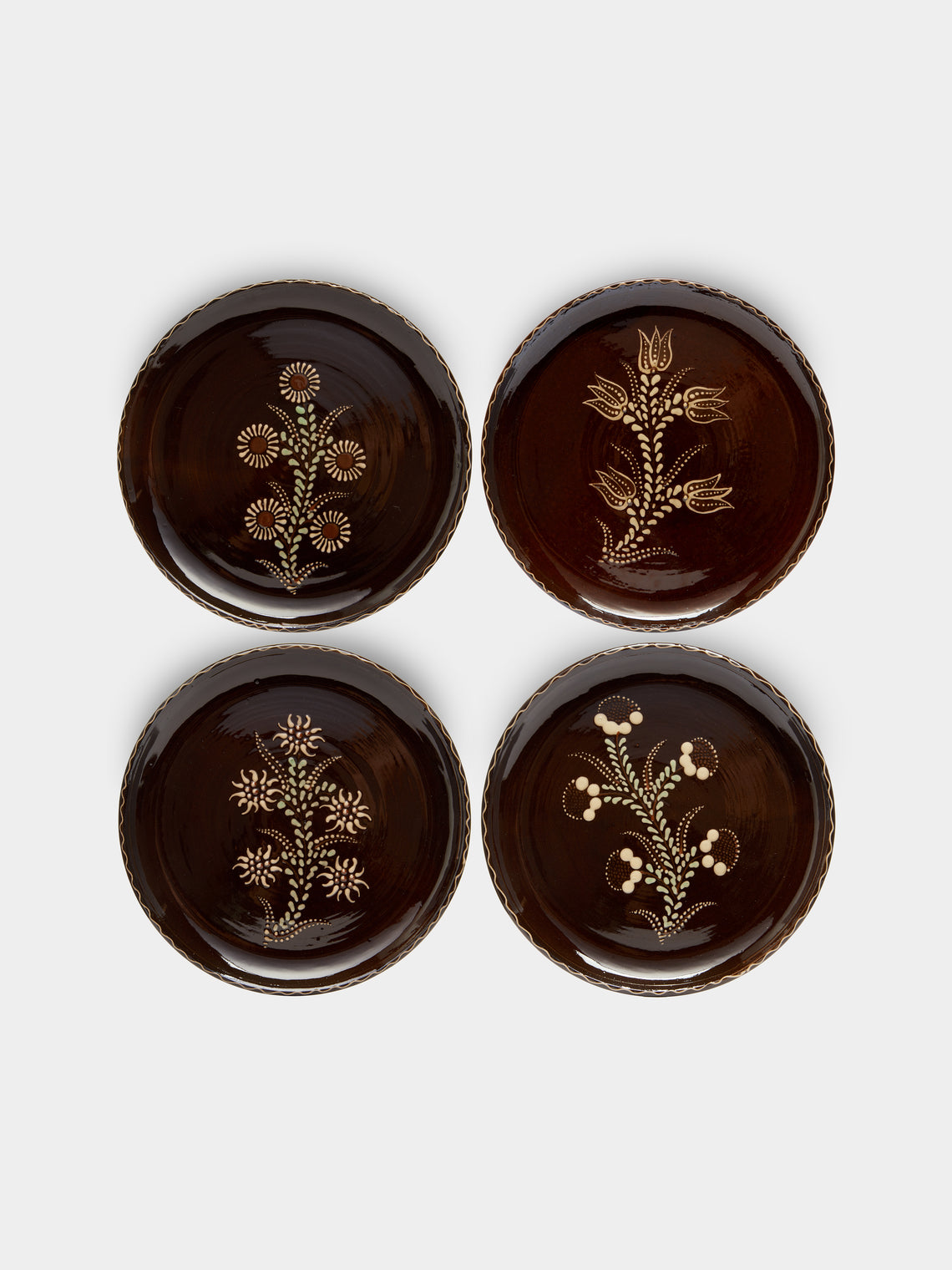 Poterie d’Évires - Flowers Hand-Painted Ceramic Dinner Plates (Set of 4) -  - ABASK - 