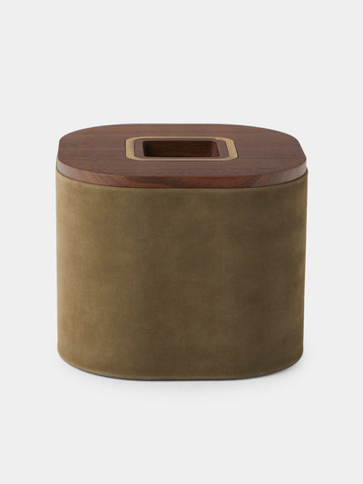 Riviere - Dama Walnut and Suede Tissue Box - Green - ABASK - 