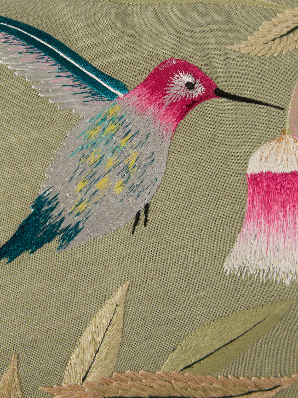 Bokja - Hummingbird Embroidered Linen Cushion (35.5in/90cm) - Multiple - ABASK