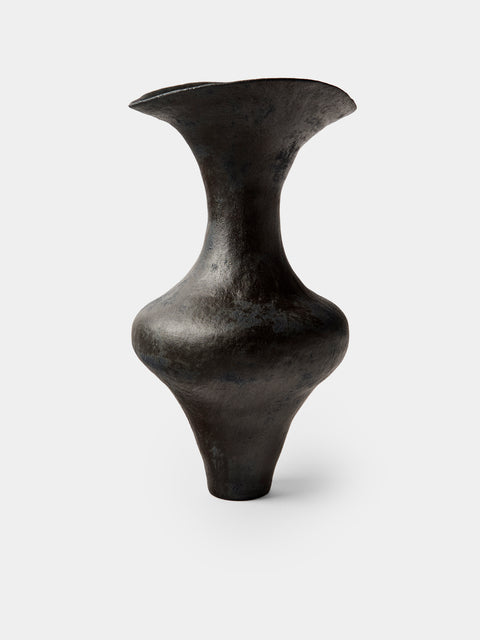 By Raffaella - Agata I Hand-Coiled Stoneware Vase (12in/30cm) - Black - ABASK - 