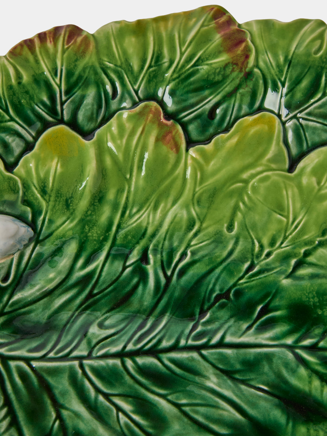 Verdolini - Leaves Hand-Painted Majolica Ceramic Serving Platter - Green - ABASK