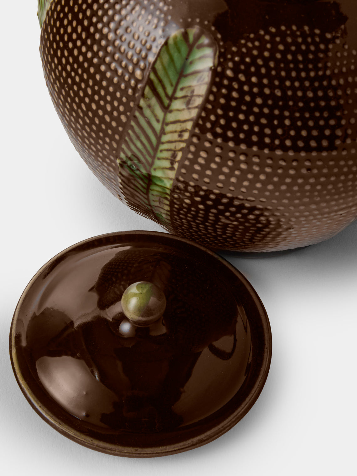 Poterie d’Évires - Stripes and Dots Hand-Painted Ceramic Small Teapot - Dark Brown - ABASK