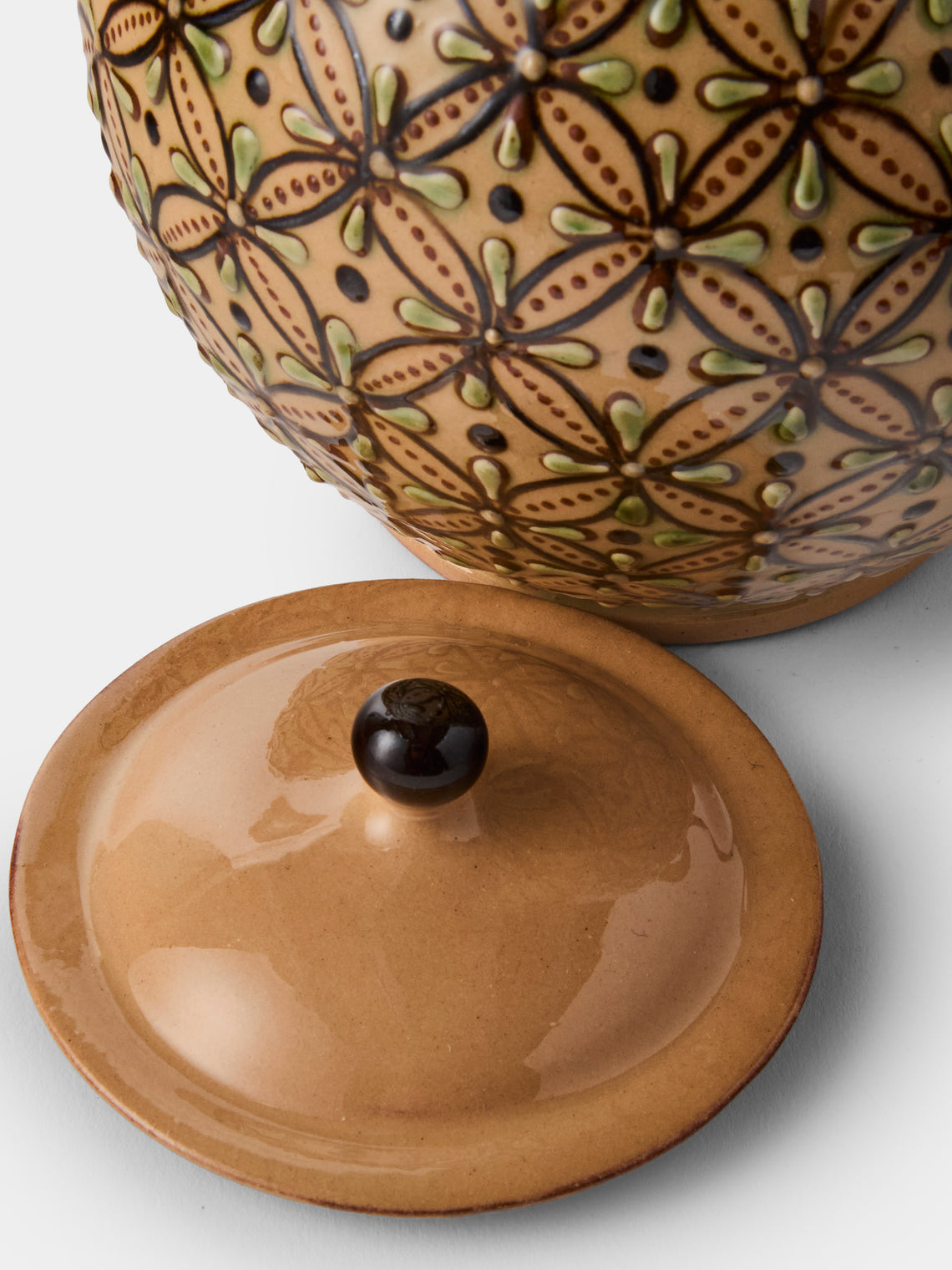 Poterie d’Évires - Geometric Hand-Painted Ceramic Small Teapot - Dark Brown - ABASK