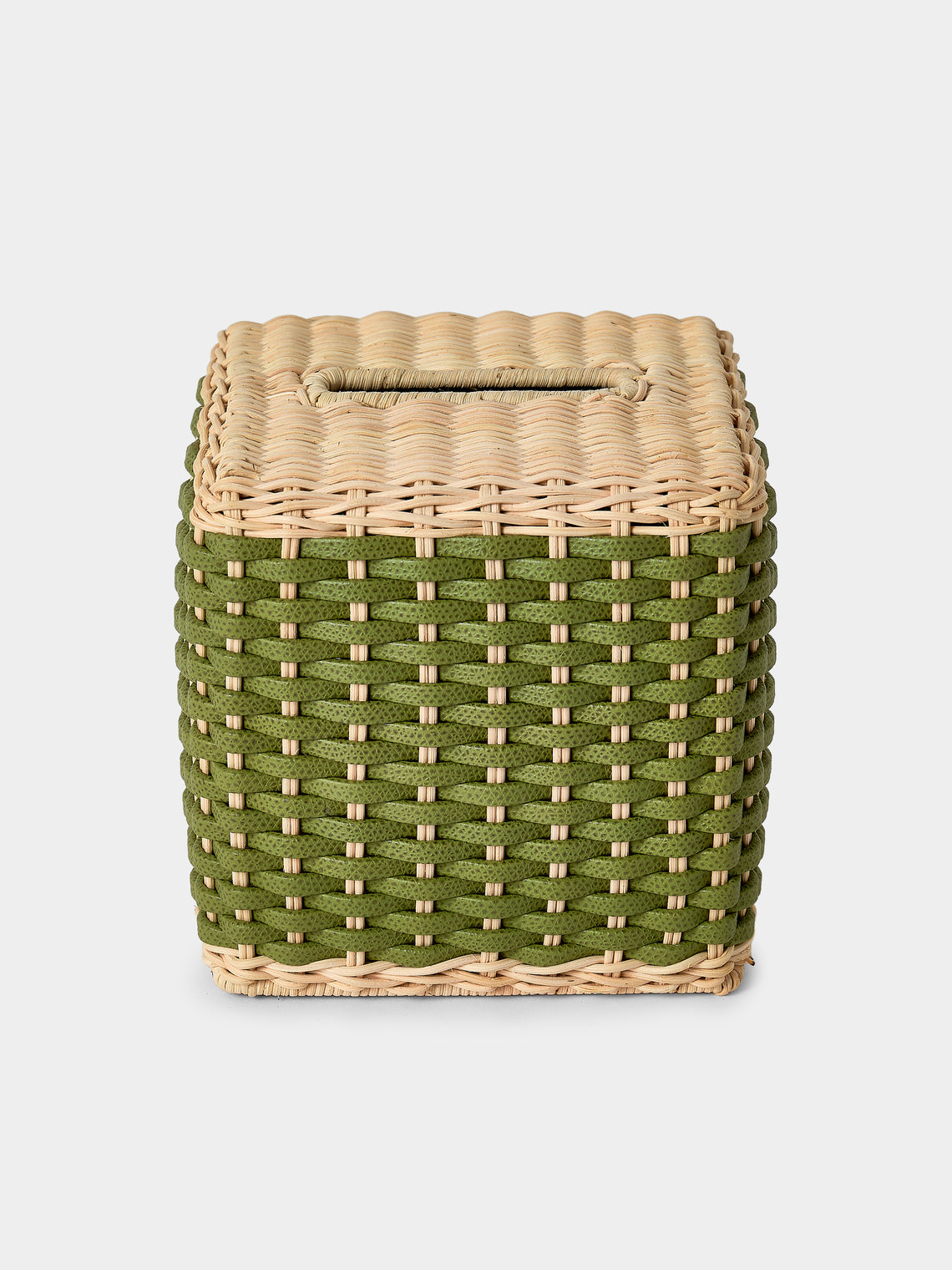 Pigment France - Antibes Leather and Rattan Tissue Box - Green - ABASK - 