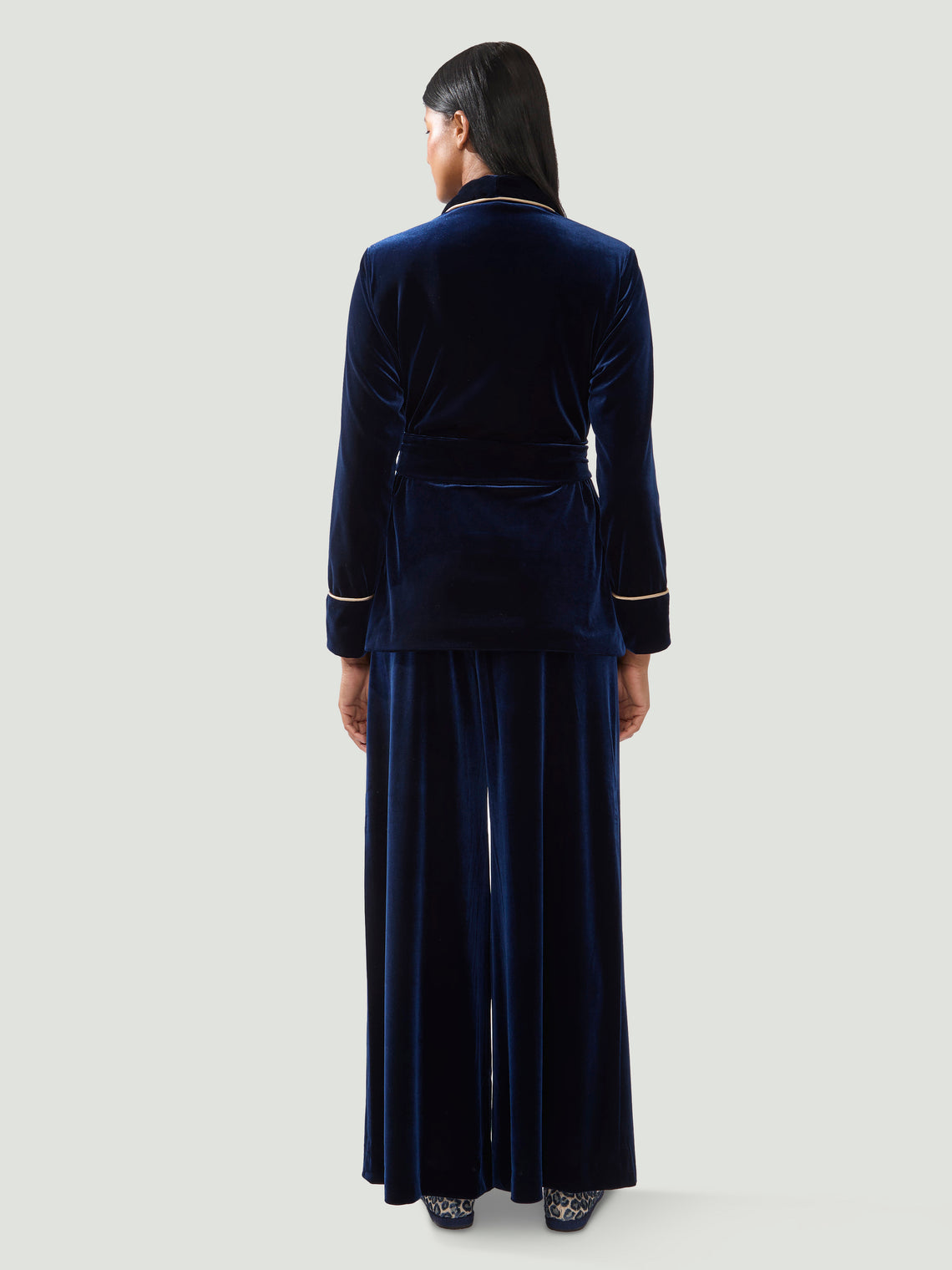 Loretta Caponi - Egnazia Velvet Pajama Top - Navy - ABASK