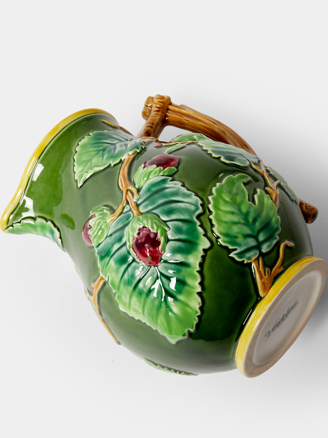 Verdolini - Buds Hand-Painted Majolica Ceramic Pitcher - Green - ABASK