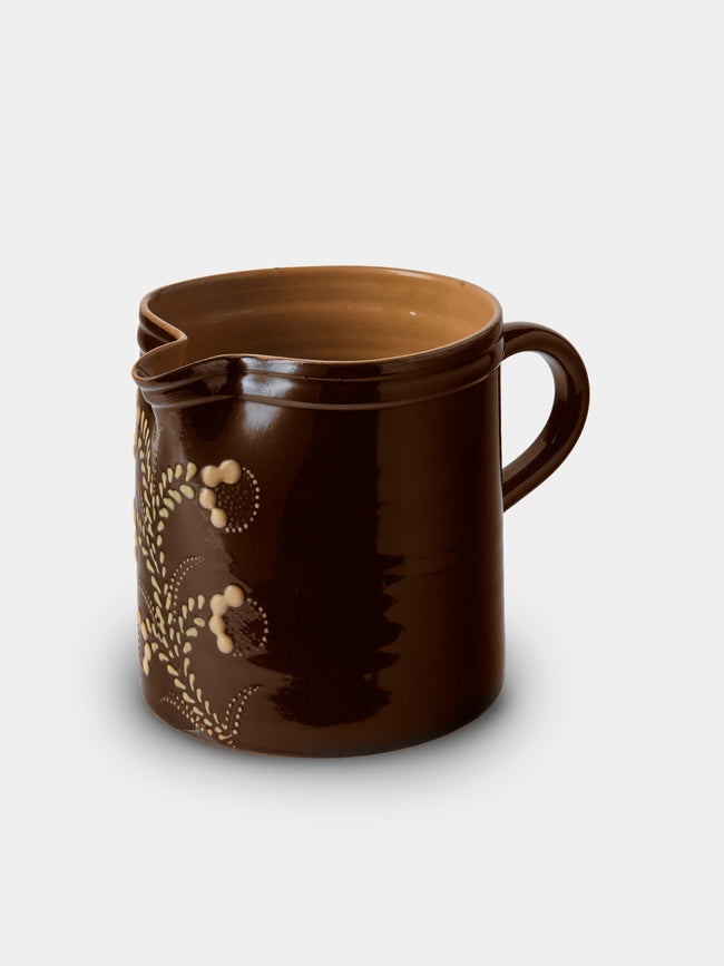 Poterie d’Évires - Flowers Hand-Painted Ceramic Straight-Edge Medium Jug - Dark Brown - ABASK - 