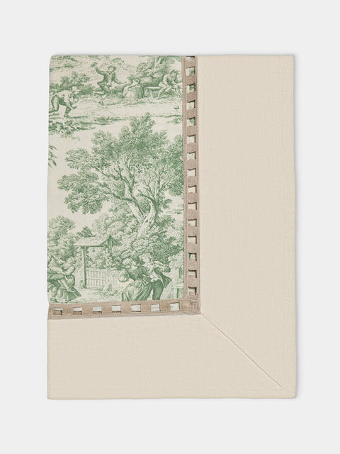 Borgo delle Tovaglie - Riviera Toile de Jouy Linen Extra Large Rectangular Tablecloth - Green - ABASK - 
