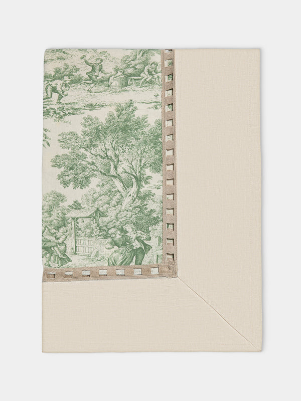 Borgo delle Tovaglie - Riviera Toile de Jouy Linen Extra Large Rectangular Tablecloth - Green - ABASK - 