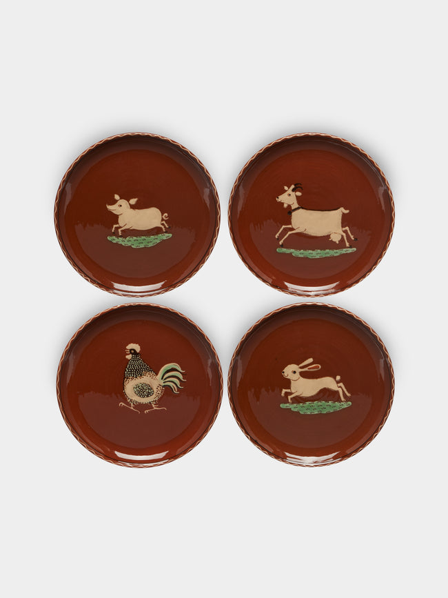 Poterie d’Évires - Animals Hand-Painted Ceramic Dinner Plates (Set of 4) -  - ABASK - 