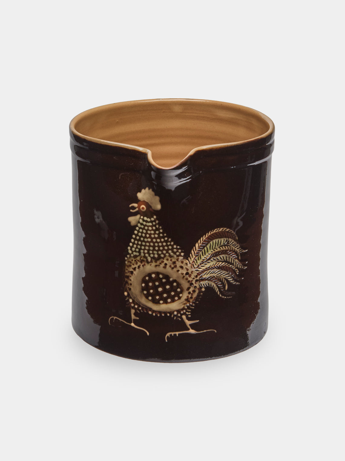 Poterie d’Évires - Chickens Hand-Painted Ceramic Straight-Edge Jug (34oz/1L) - Dark brown - ABASK