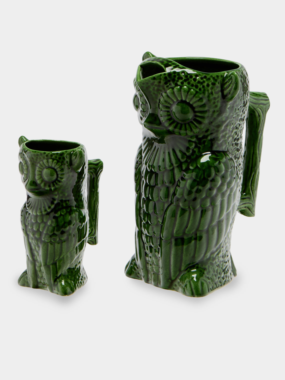 Antique and Vintage - Mid-Century Owls Ceramic Jug with Mugs (Set of 7) - Green - ABASK