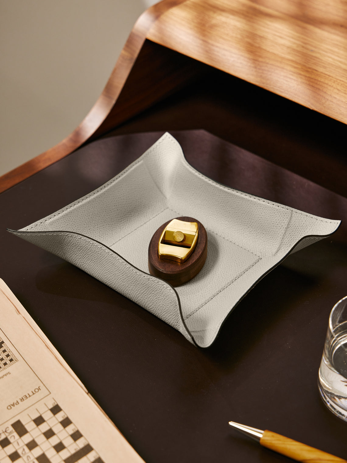 Giobagnara - Jack Leather Medium Square Valet Tray - Beige - ABASK