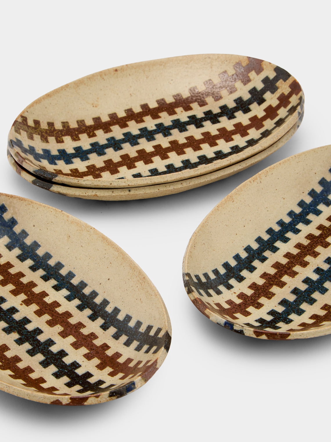 Makidani-gama - No. 1 Nerikomi Ceramic Medium Oval Bowls (Set of 4) - Multiple - ABASK