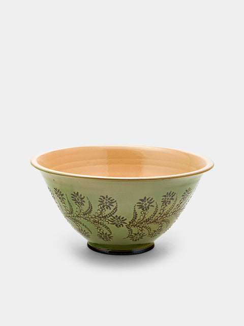 Poterie d’Évires - Flowers Hand-Painted Ceramic Large Serving Bowl - Green - ABASK - 