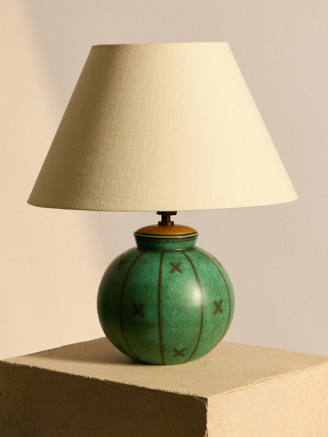 Antique and Vintage - 1930 Wilhelm Kåge Argenta Stoneware Table Lamp - Green - ABASK