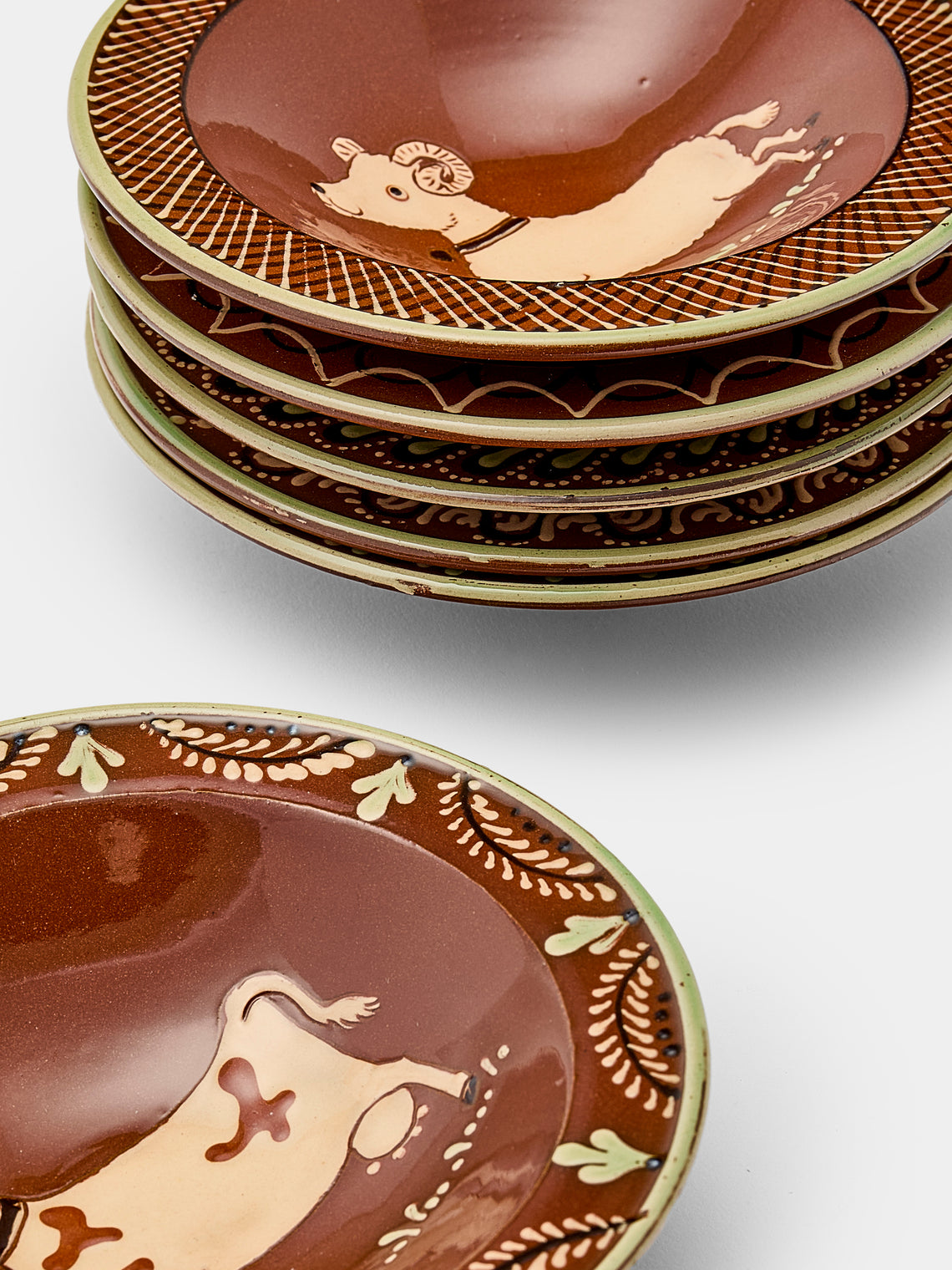 Poterie d’Évires - Animals Hand-Painted Ceramic Breakfast Bowls (Set of 6) - Light brown - ABASK