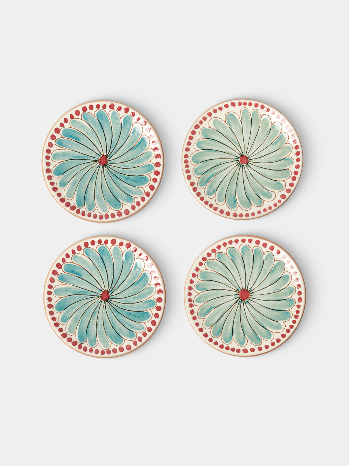 Anut Cairo - Flower Hand-Painted Ceramic Salad / Dessert Plates – 7in/18cm (Set of 4) - Green - ABASK