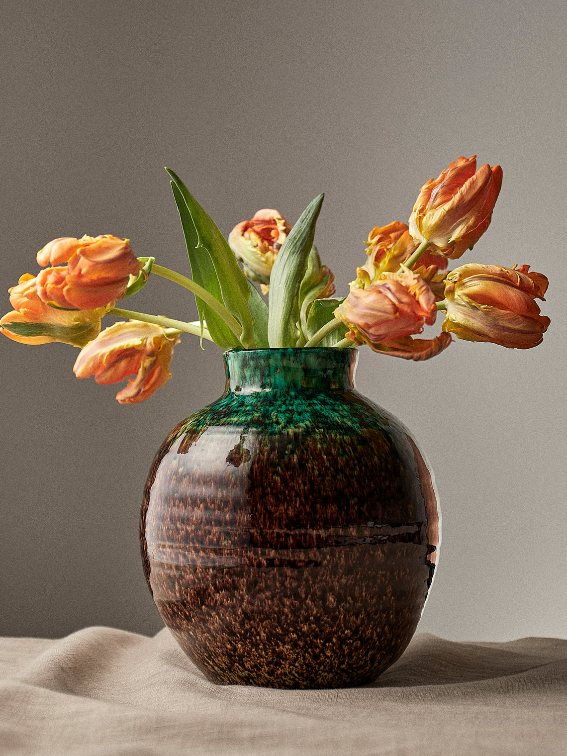 Antique and Vintage - 1950s Accolay Ceramic Vase (9in/23cm) - Green - ABASK