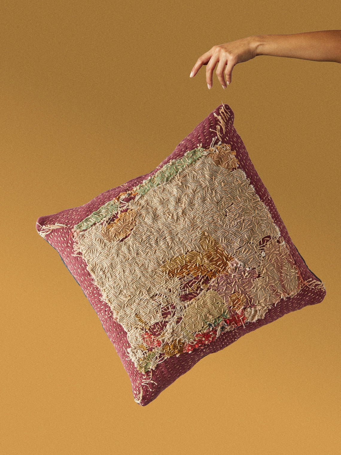 By Walid - 19th-Century Napoleon III Aubusson Tapestry Linen and Cotton Cushion (13in/33cm) - Multiple - ABASK