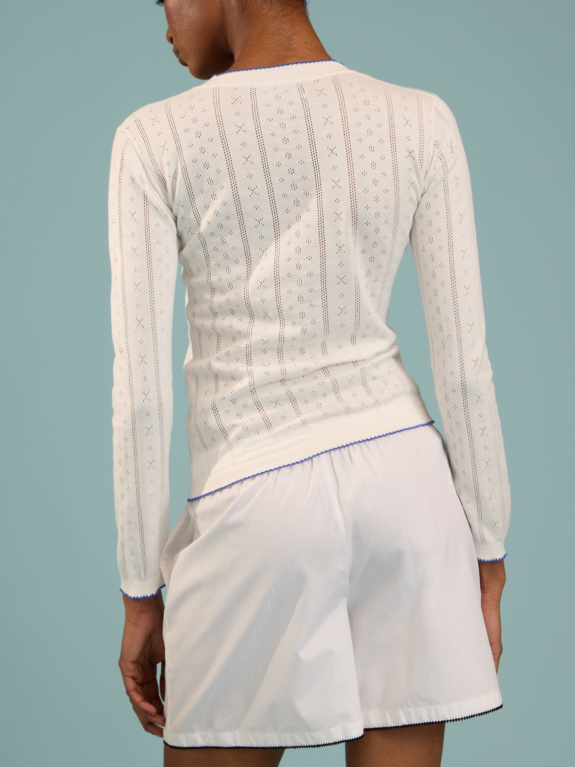 B.B. Wallace - Piper Cotton Pointelle Henley Long-Sleeved T-Shirt | Size: S - White - ABASK