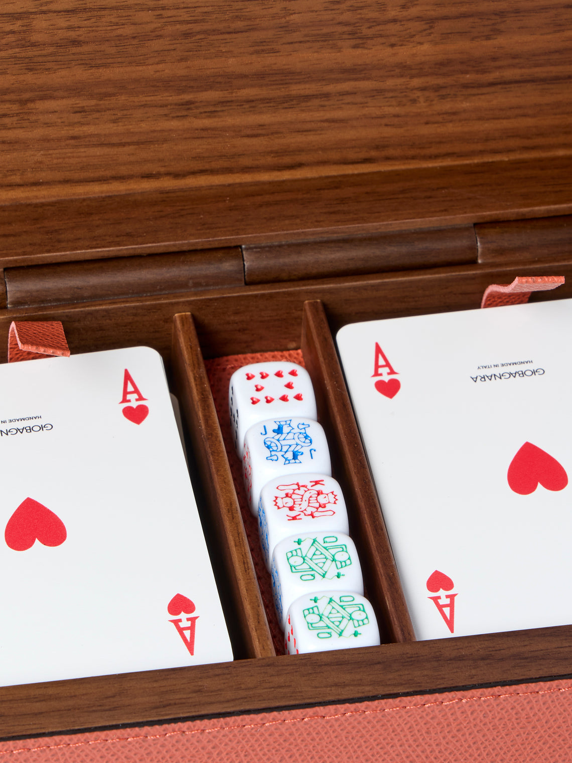Giobagnara - Leather Royal Dice and Playing Cards Set - Red - ABASK