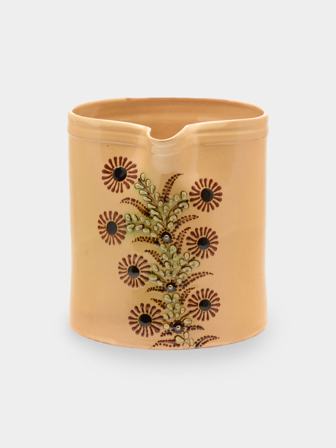 Poterie d’Évires - Flowers Hand-Painted Ceramic Straight-Edge Jug (70.5oz/2L) - Cream - ABASK
