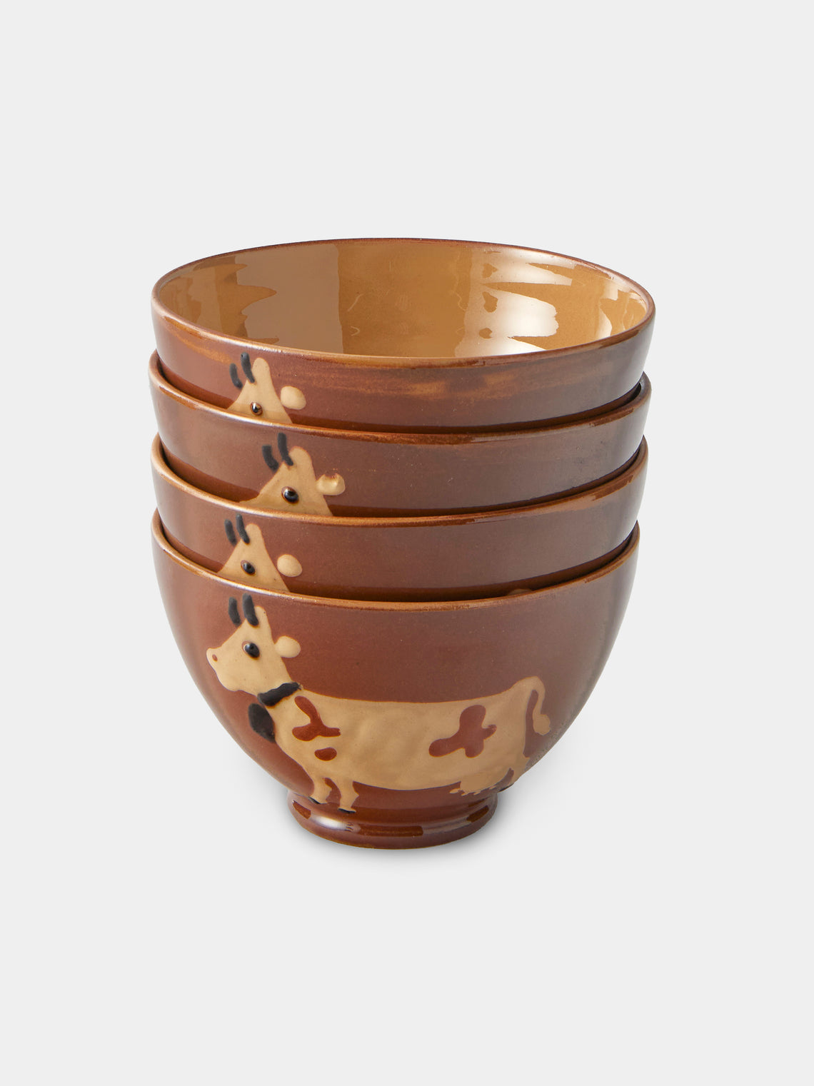 Poterie d’Évires - Cows Hand-Painted Ceramic Small Bowls (Set of 4) - Light Brown - ABASK - 