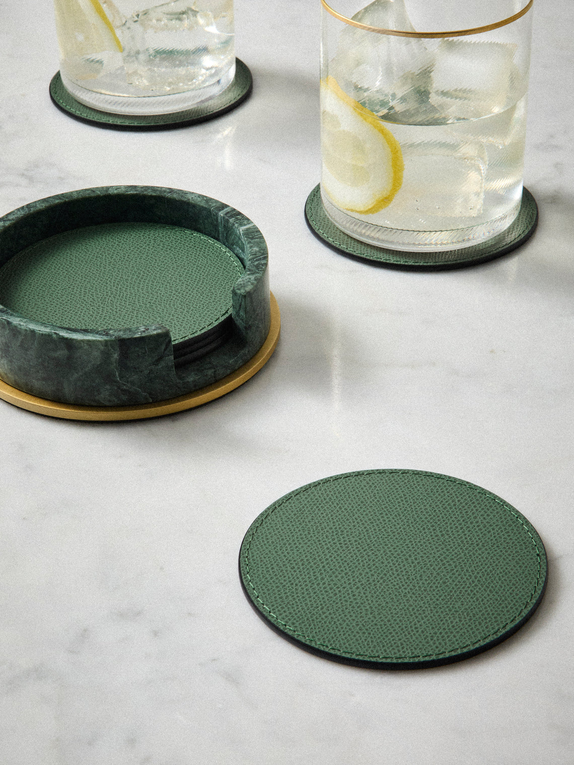 Giobagnara - Positano Marble Coasters with Holder (Set of 6) - Green - ABASK