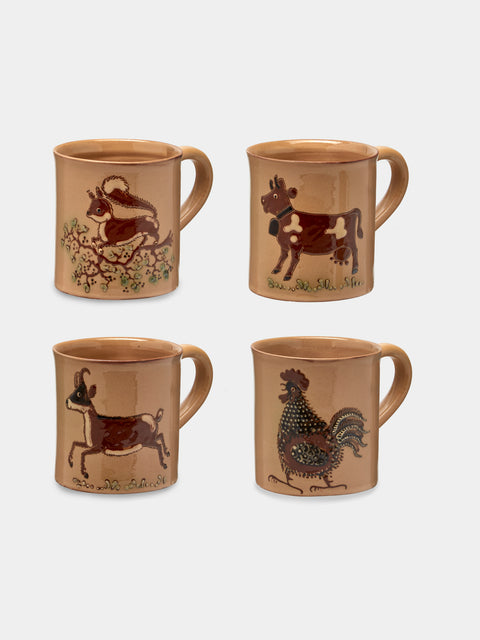 Poterie d’Évires - Animals Hand-Painted Ceramic Mugs (Set of 4) - Cream - ABASK - 