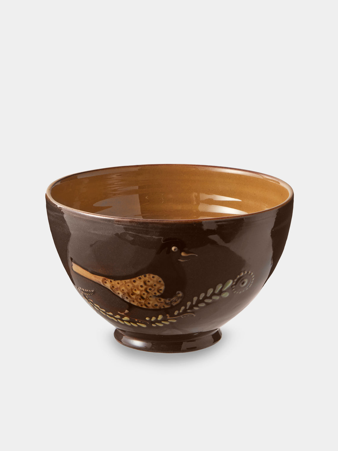 Poterie d’Évires - Birds Hand-Painted Ceramic Grand Bowls (Set of 4) - Light Brown - ABASK