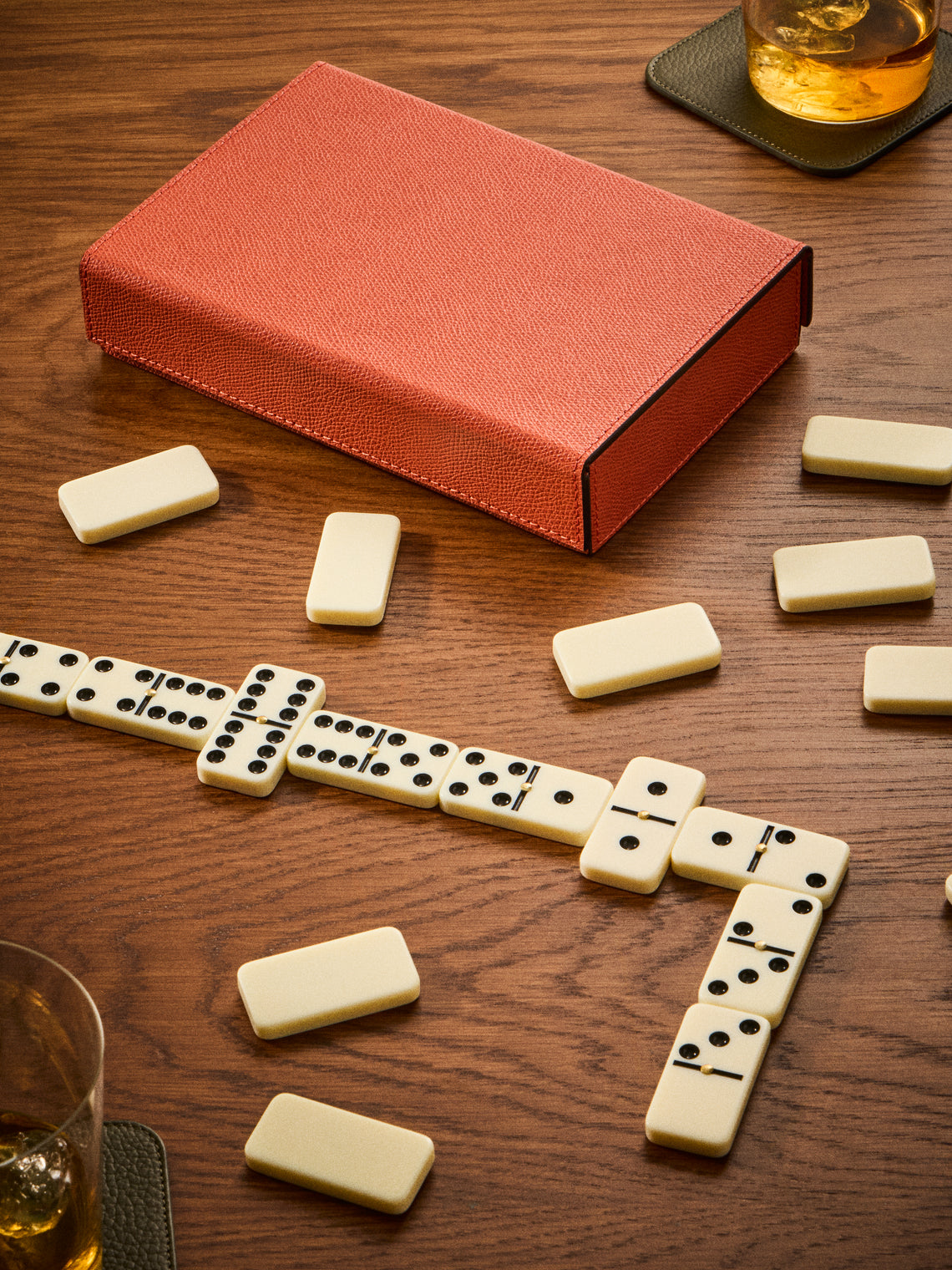Giobagnara - Parma Leather Dominoes Set - Red - ABASK