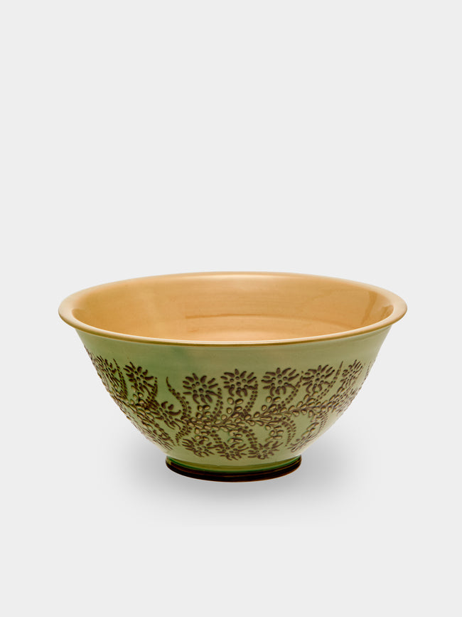 Poterie d’Évires - Flowers Hand-Painted Ceramic Petite Salad Bowl - Green - ABASK - 