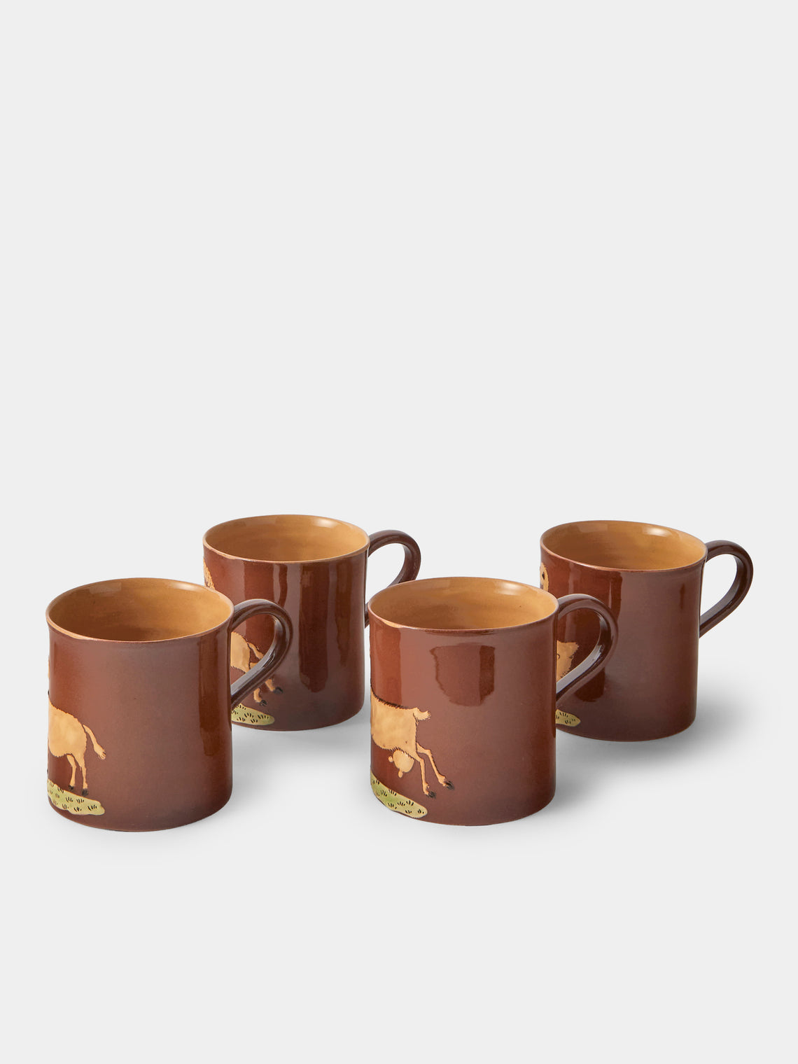 Poterie d’Évires - Animals Hand-Painted Ceramic Mugs (Set of 4) - Light Brown - ABASK