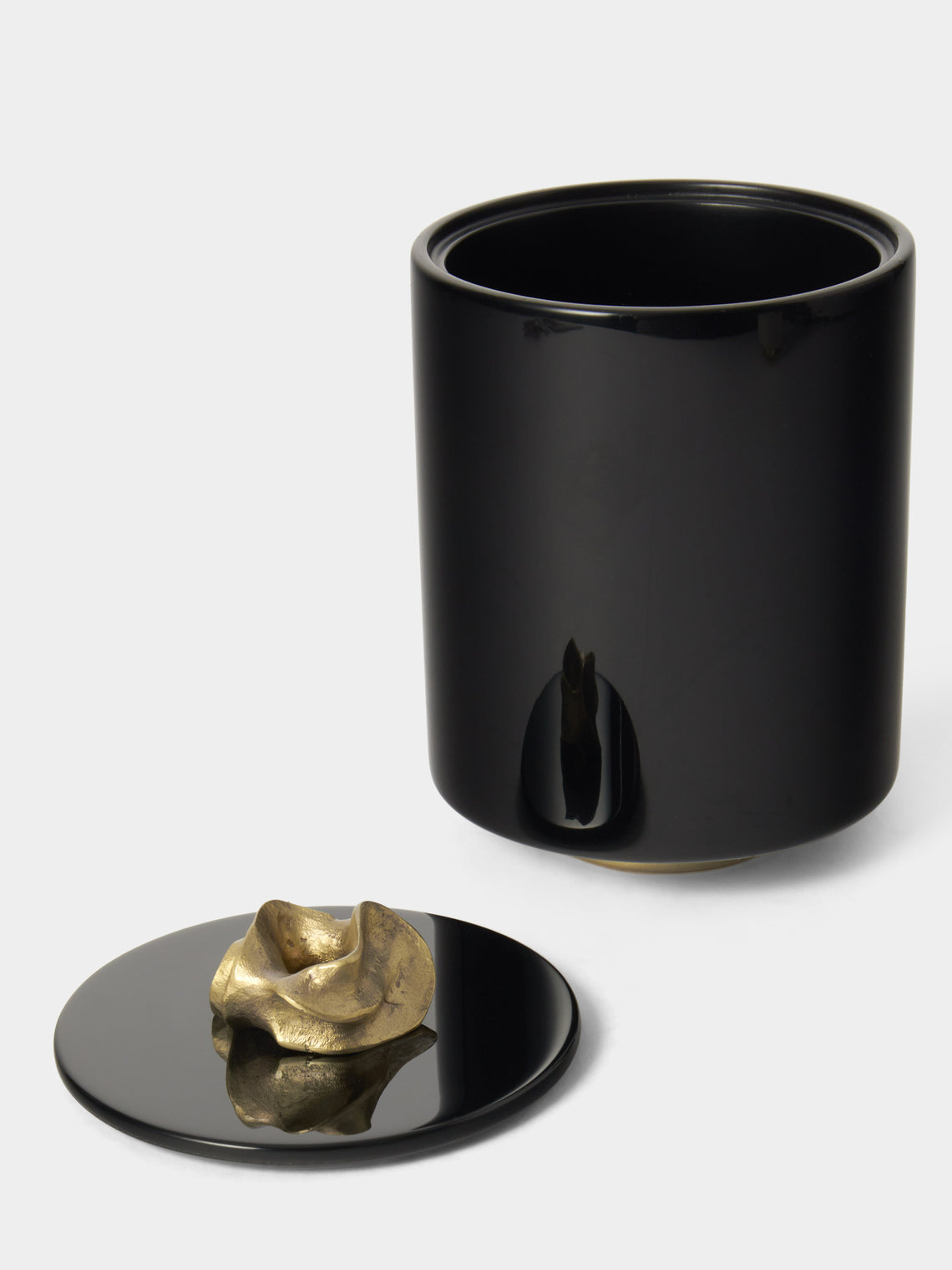 Viya - Saffron Lacquered Wood Round Container - Black - ABASK