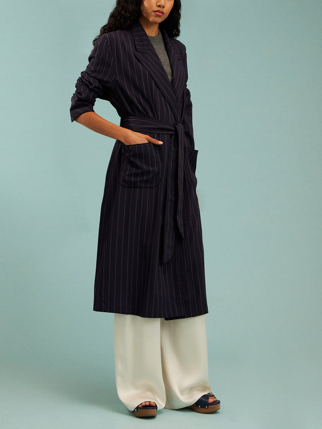 Dorso - The Gessato Wool Robe | Size: S - Navy - ABASK