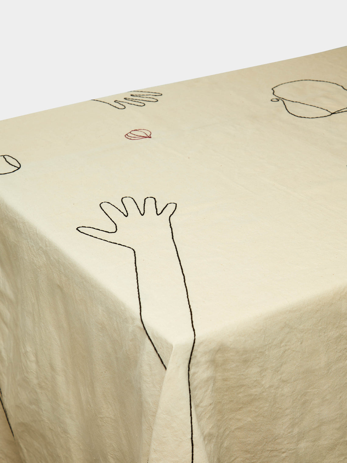 Oeuvres Sensibles - 'A Lot of Hands' Hand-Embroidered Linen Tablecloth -  - ABASK