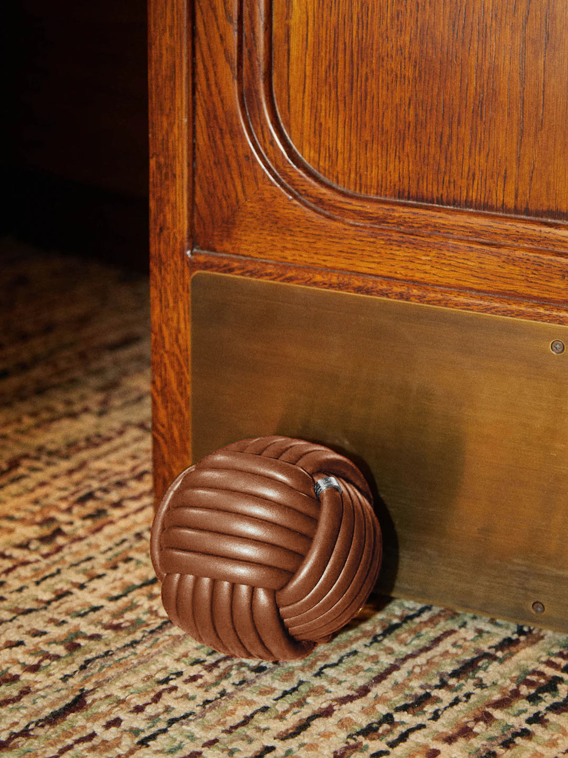 Brown Nodo Leather Doorstop By Giobagnara ABASK brown-nodo-leather-doorstop-by-giobagnara-abask