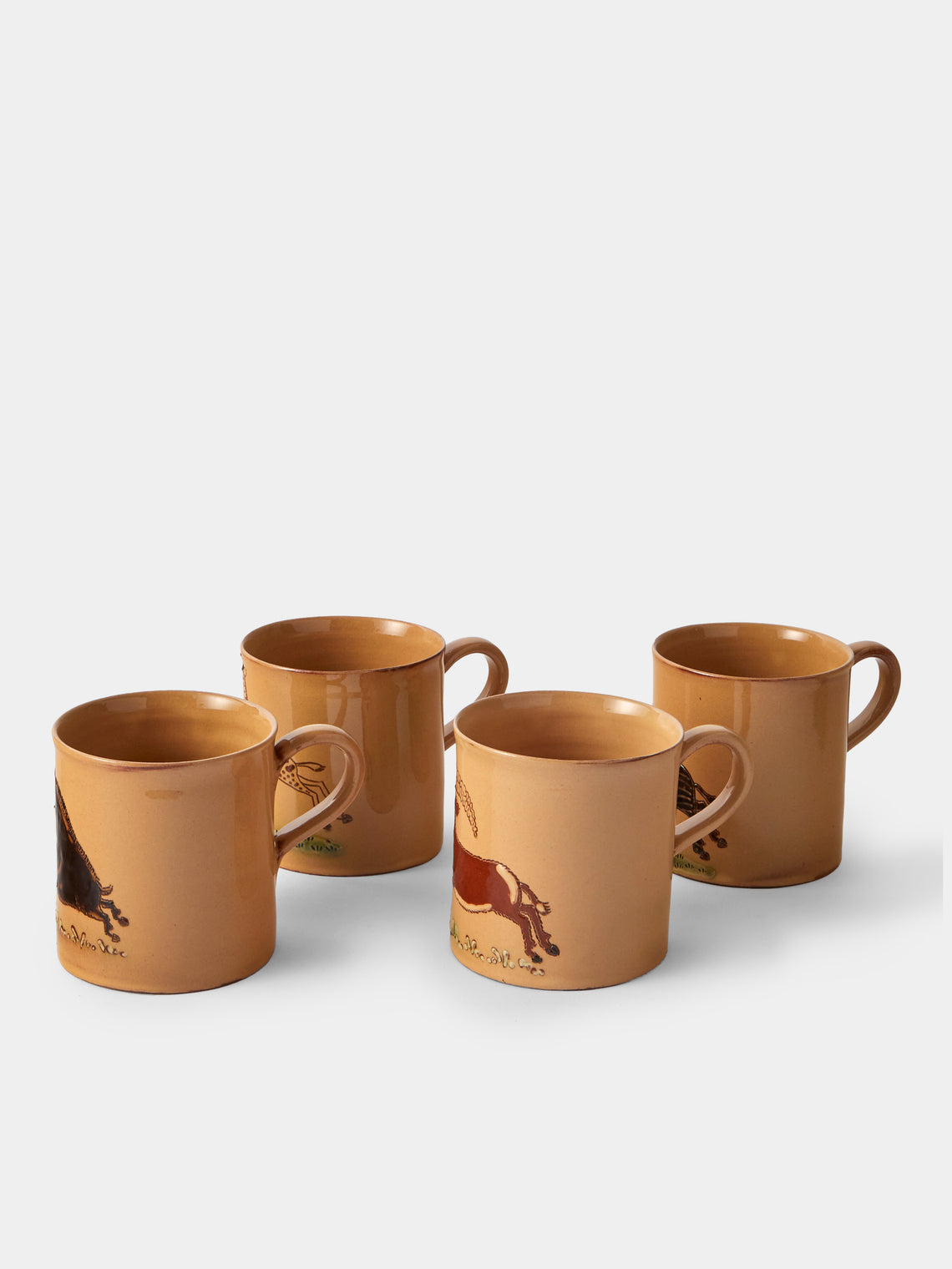 Poterie d’Évires - Animals Hand-Painted Ceramic Mugs (Set of 4) - Cream - ABASK