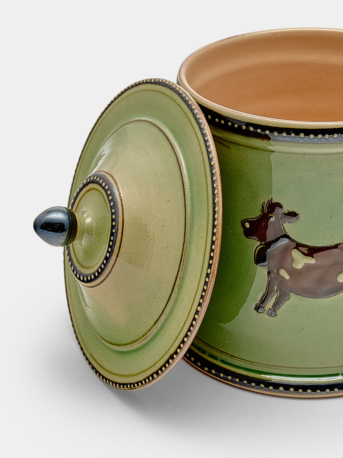 Poterie d’Évires - Cows Hand-Painted Ceramic Small Lidded Jar - Green - ABASK