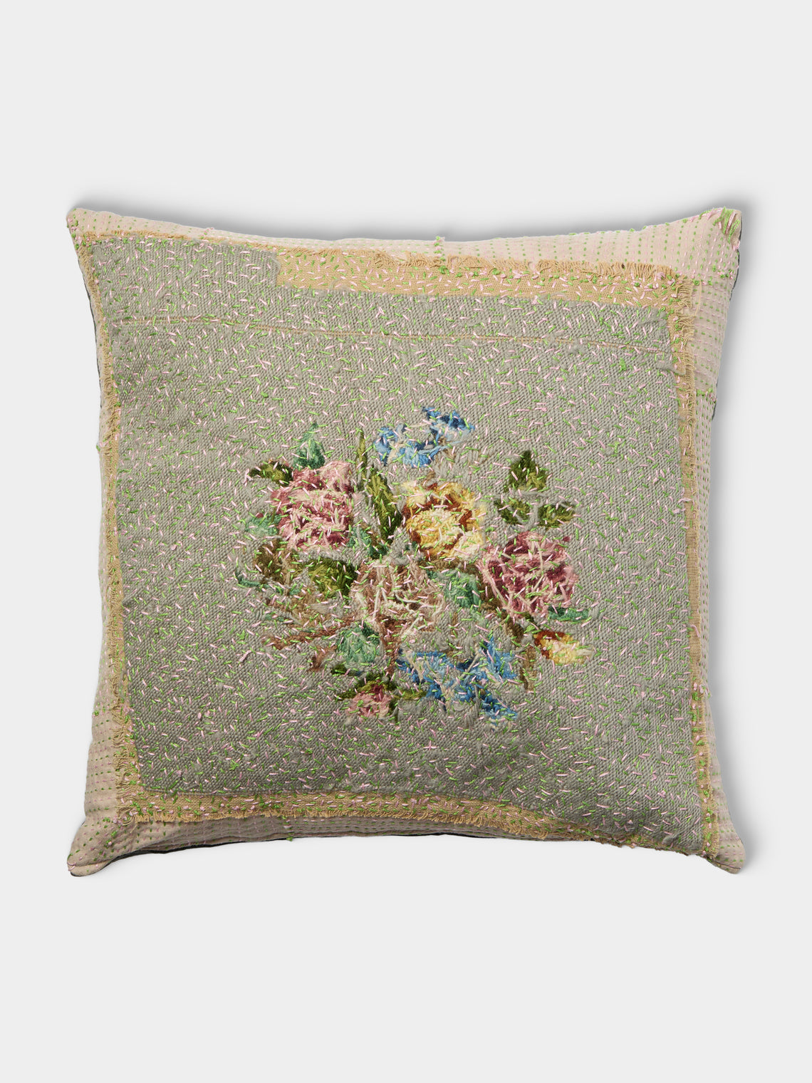 By Walid - 19th-Century Victorian Needlepoint Wool and Linen Cushion (19.5in/50cm) - Multiple - ABASK - 