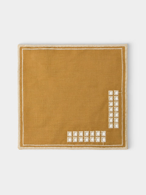 Borgo delle Tovaglie - Erica Embroidered Linen Cocktail Napkins (Set of 12) - Yellow - ABASK - 