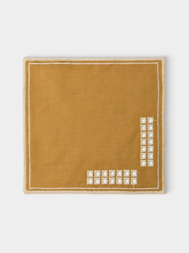 Borgo delle Tovaglie - Erica Embroidered Linen Cocktail Napkins (Set of 12) - Yellow - ABASK - 