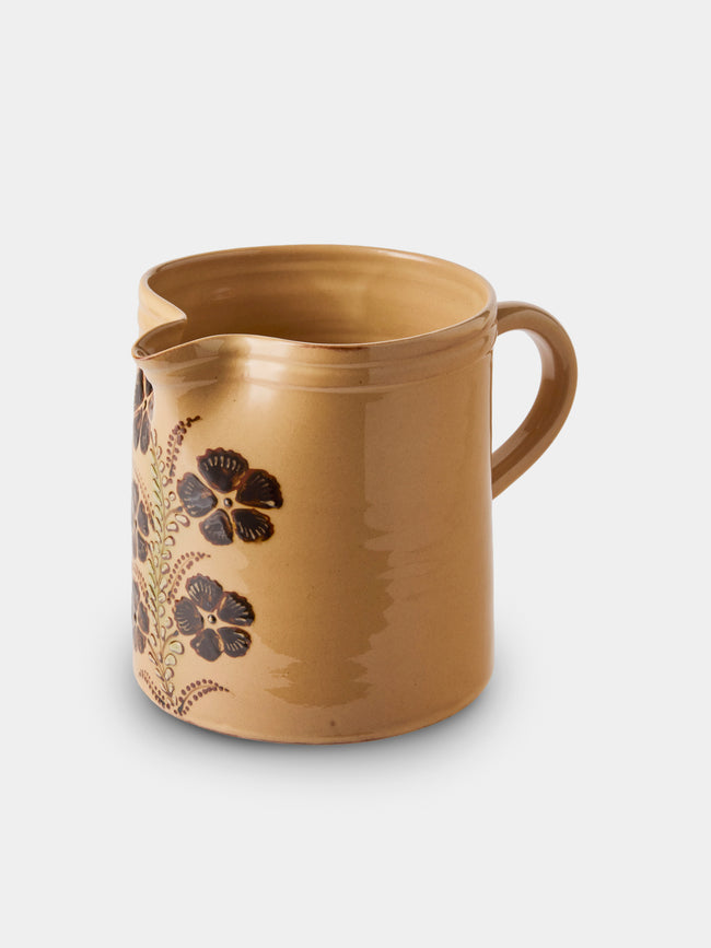 Poterie d’Évires - Flowers Hand-Painted Ceramic Straight-Edge Medium Jug - Cream - ABASK - 