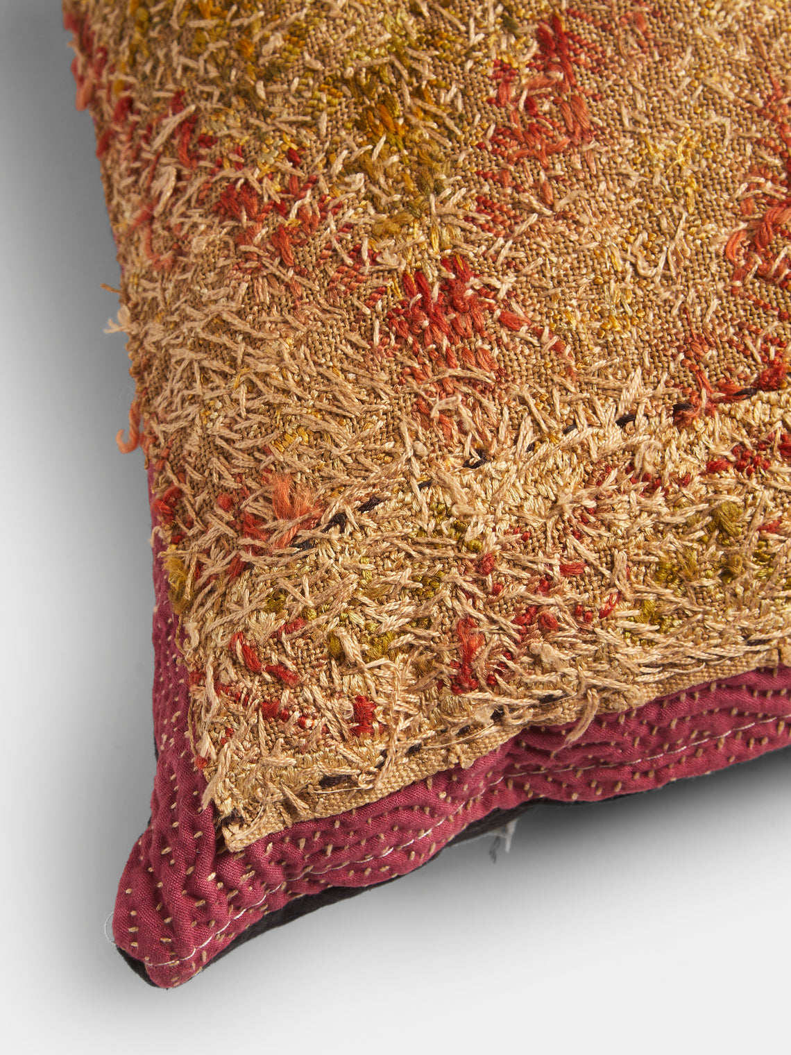 By Walid - 17th-Century Tapestry and Linen Cushion (19.5in/50cm) - Yellow - ABASK