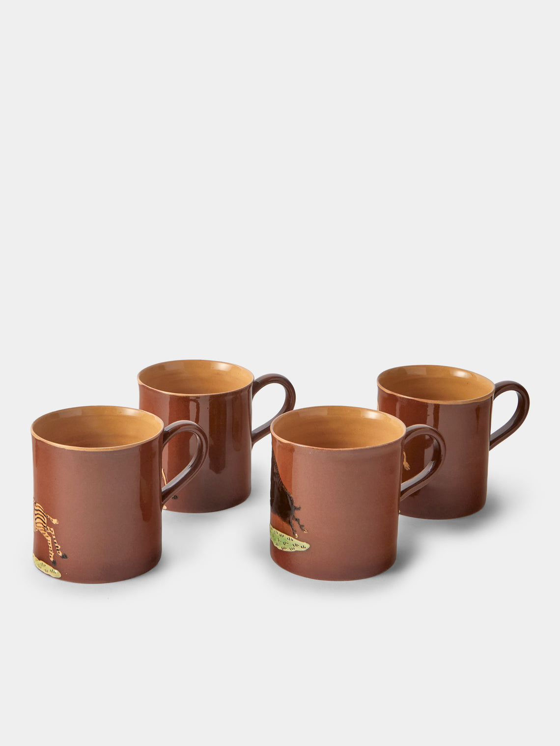 Poterie d’Évires - Animals Hand-Painted Ceramic Mugs (Set of 4) - Light Brown - ABASK
