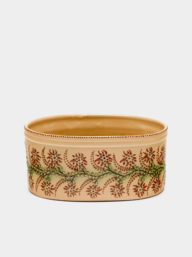 Poterie d’Évires - Flowers Hand-Painted Ceramic Oval Serving Dish - Cream - ABASK - 