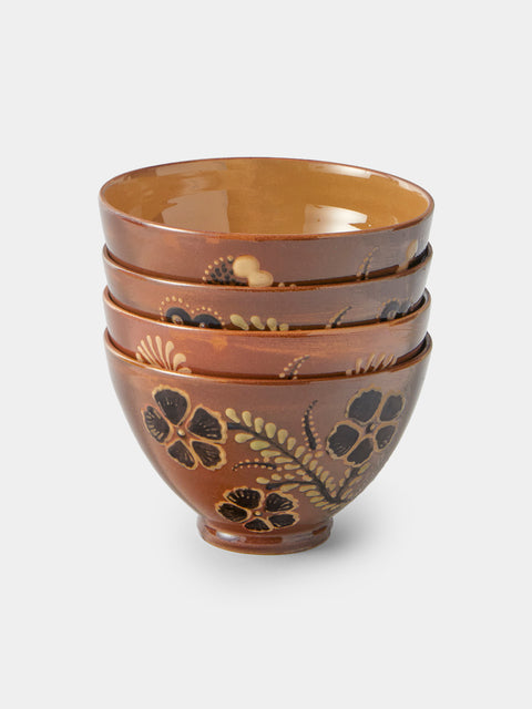 Poterie d’Évires - Flowers Hand-Painted Ceramic Small Bowls (Set of 4) - Light Brown - ABASK - 