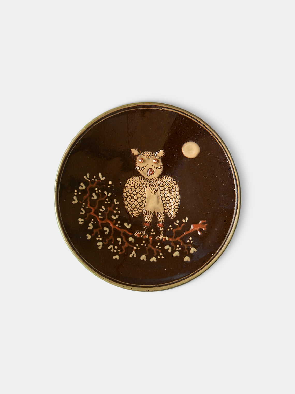 Poterie d’Évires - Animals Hand-Painted Ceramic Raised Plates –  5.5in/14cm (Set of 6) - Dark brown - ABASK